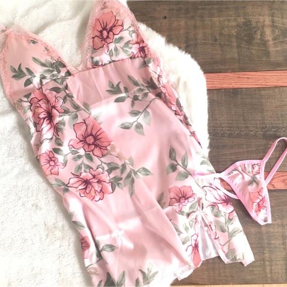 New! Mia Floral Satin Chemise Comes w/Thong! ✨🌸✨ - Picture 3 of 6